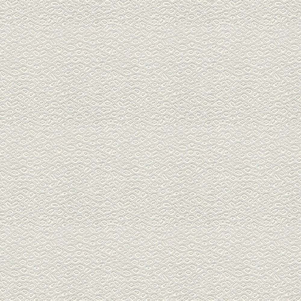 Close-up of neutral beige/off-white upholstery fabric showing a subtle raised oval pebble texture; 50% cotton, 50% polyester construction for sofa upholstery.