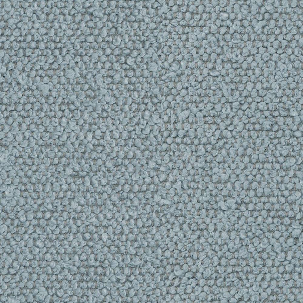 Close-up of neutral cream 100% polyester bouclé upholstery fabric showing dense looped texture, ideal for sofas and indoor upholstery.
