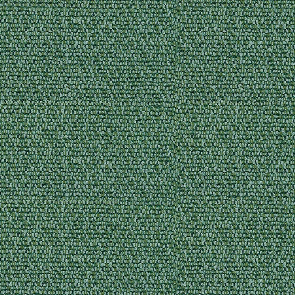 Close-up of a green 100% polyester woven upholstery fabric swatch showing a tight, small-loop texture suitable for contemporary sofas.