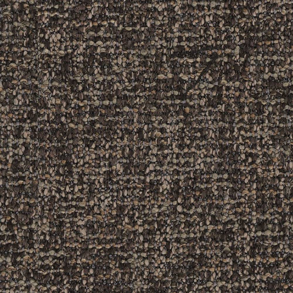 Close-up swatch of neutral brown textured upholstery fabric showing a looped, nubby weave with multi-tone flecking; 70% acrylic and 30% polyester blend suited for contemporary sofa upholstery.