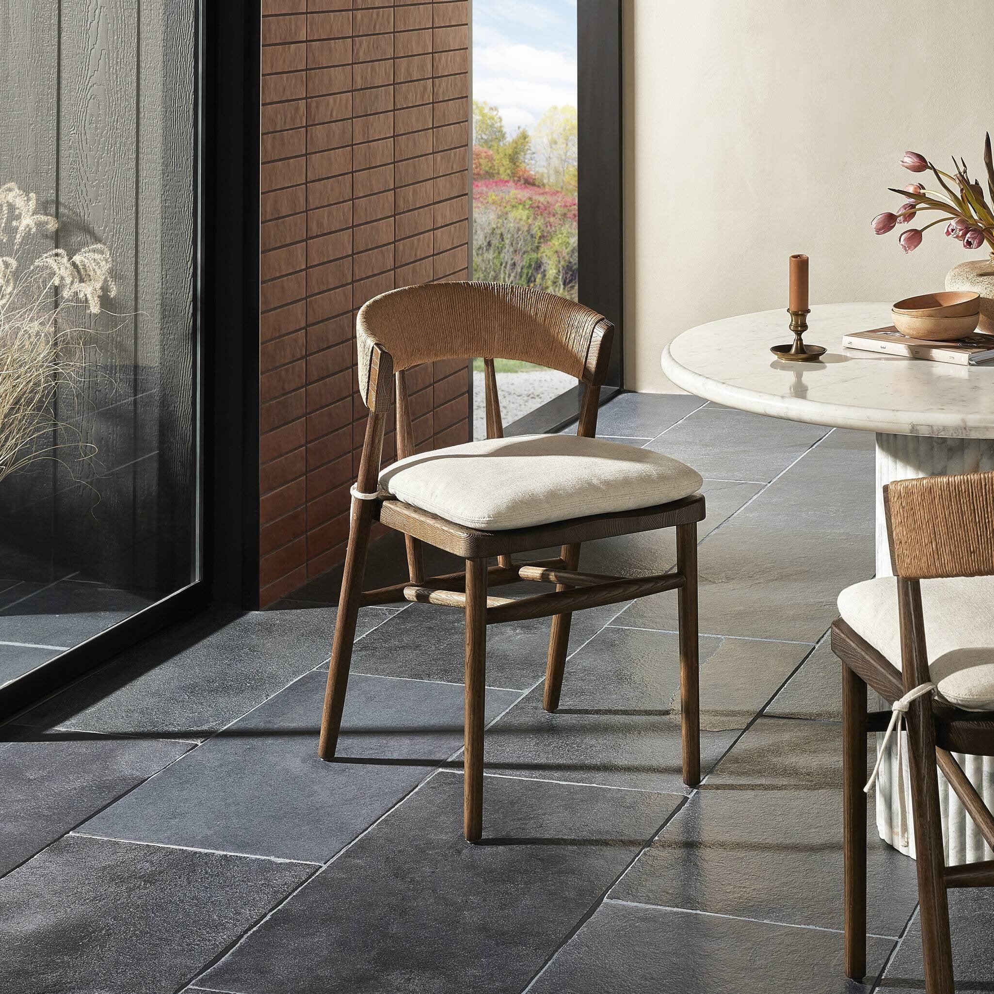 Harmonie Dining Chair with Cushioned Seat and C-Back in Rope