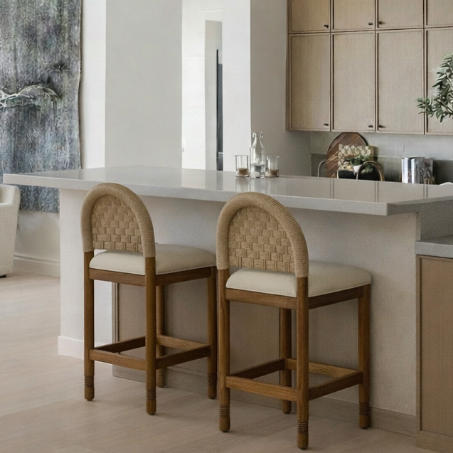 Sophia Solid Oak with Woven Back Bar & Counter Stool