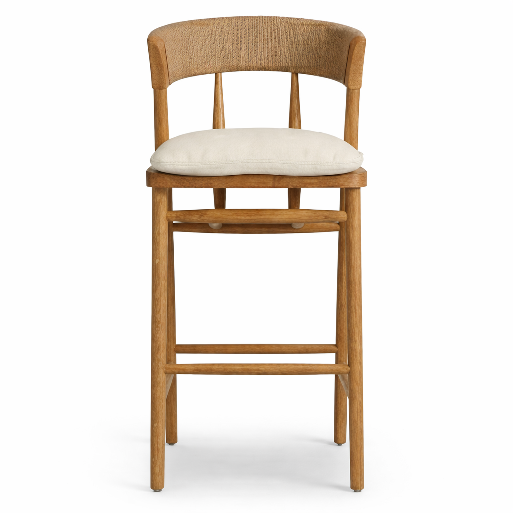 Harmonie Blonde Bar Counter Stool with Cushioned Seat and C-Back in Rope )