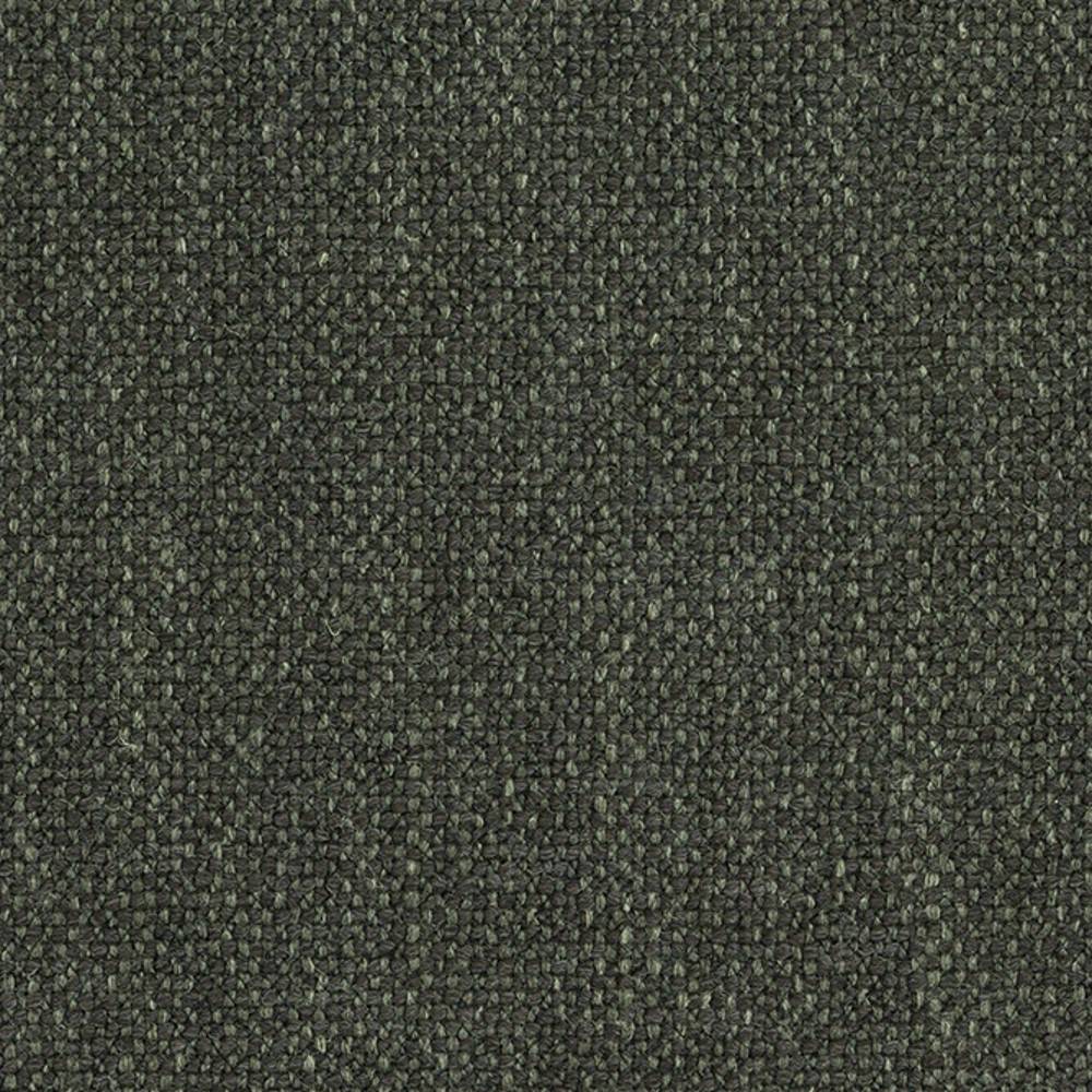 Close-up of dark olive-green woven upholstery fabric with a tight textured weave and subtle two-tone flecks, suitable for contemporary sofas; composition 10% wool, 5% linen, 35% acrylic, 50% polyester.