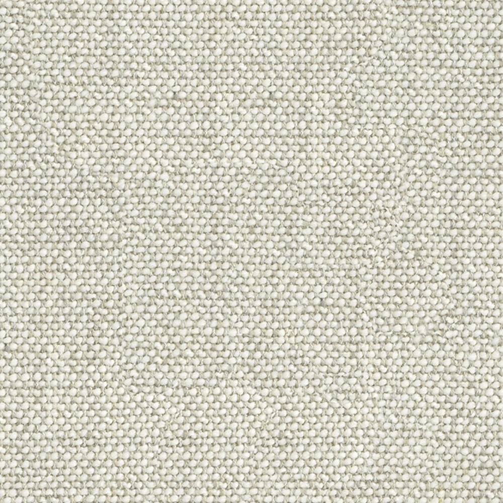 Close-up of a light ivory neutral woven upholstery fabric swatch showing tight looped texture; 10% wool, 5% linen, 35% acrylic and 50% polyester blend for contemporary sofa and office use.