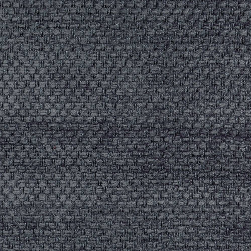 Close-up of charcoal woven upholstery fabric showing a textured basketweave in a durable 8% linen, 9% rayon, 83% polyester blend, suitable for sofas and office seating.