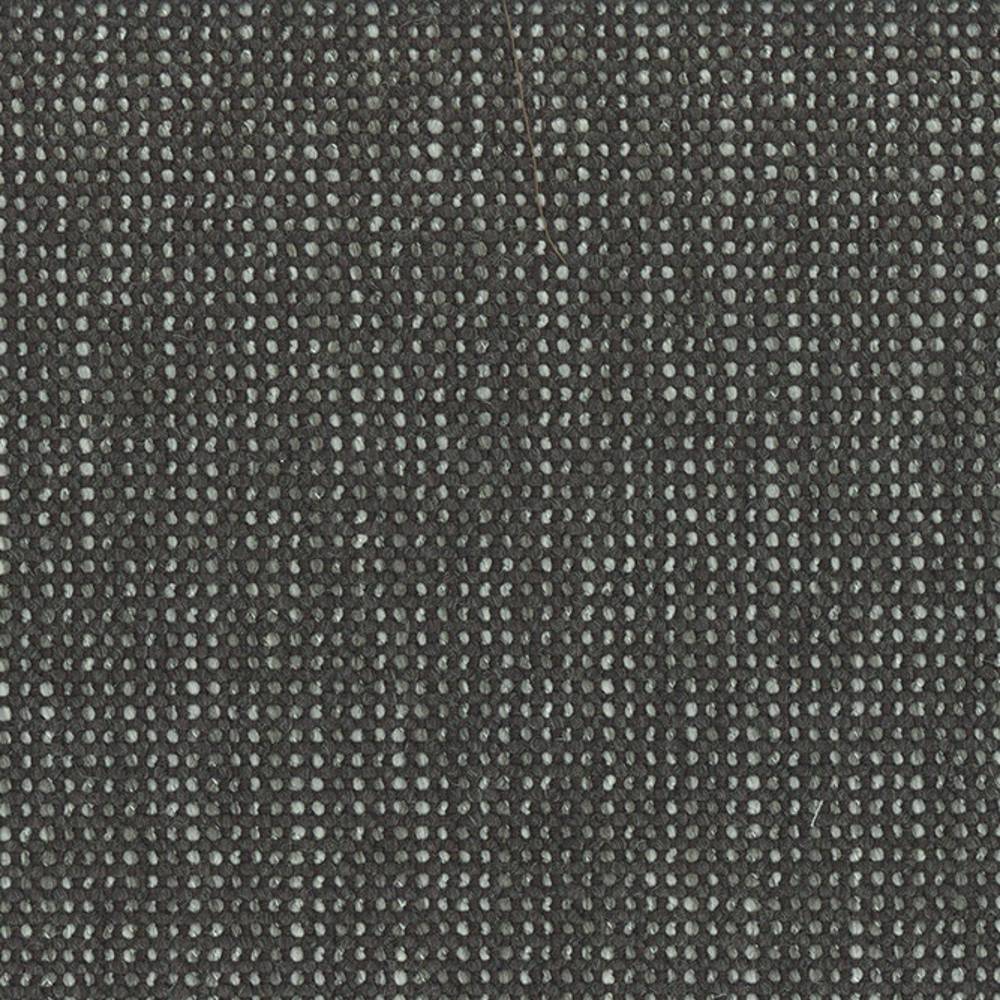 Close-up of a dark gray woven upholstery fabric showing a dense small light-gray dot texture; wool-linen-viscose-acrylic-polyester blend suited for contemporary sofas.