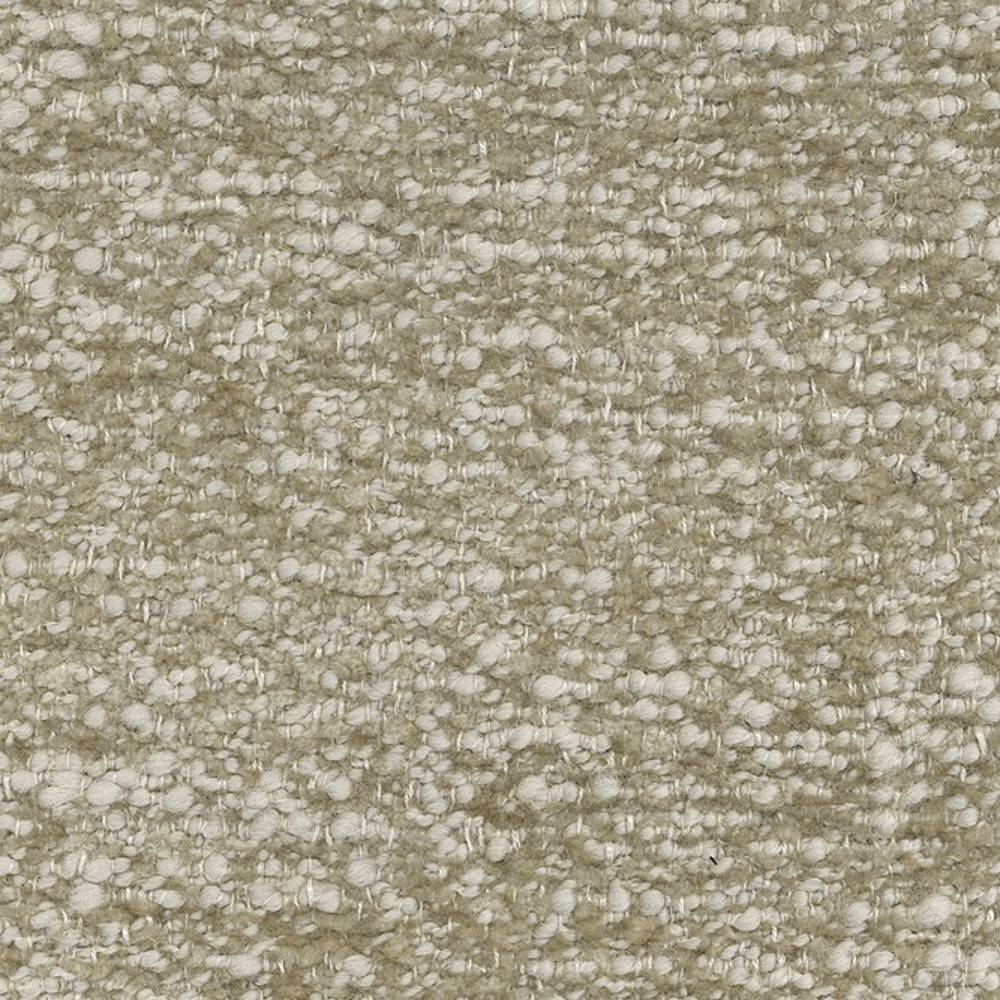 Close-up of cream bouclé upholstery fabric showing a looped wool-blend texture (wool, acrylic, linen, rayon, polyester) with soft ivory and beige tones, ideal for contemporary sofa upholstery.
