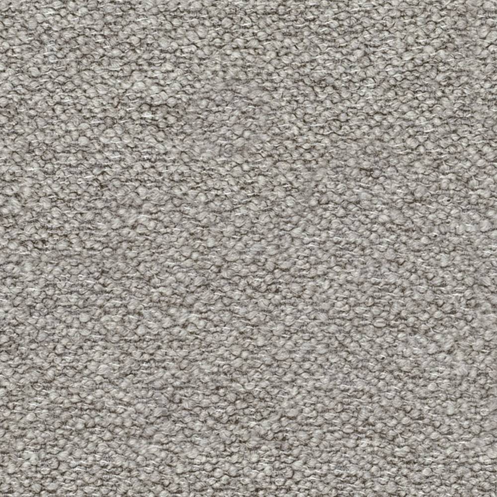 Close-up of neutral beige boucle upholstery fabric showing dense nubby looped texture in a light cream-beige tone; 12% wool, 25% acrylic and 63% triacetate blend for durable sofa upholstery.