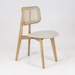 Abode Dining Chair with Rattan Backrest with Leather Seat