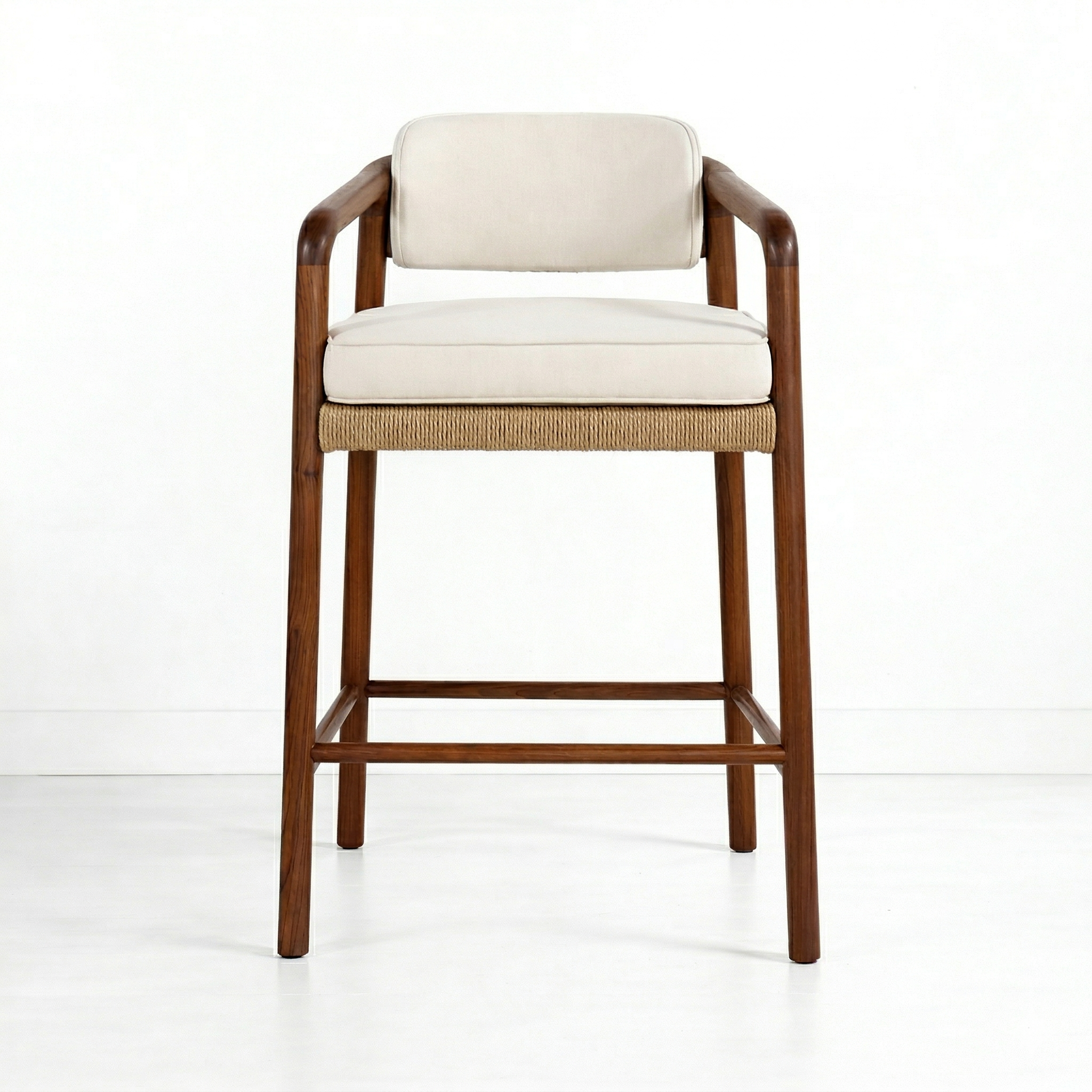Paros Walnut Rope-Backed & Upholstered Bar & Counter Stool