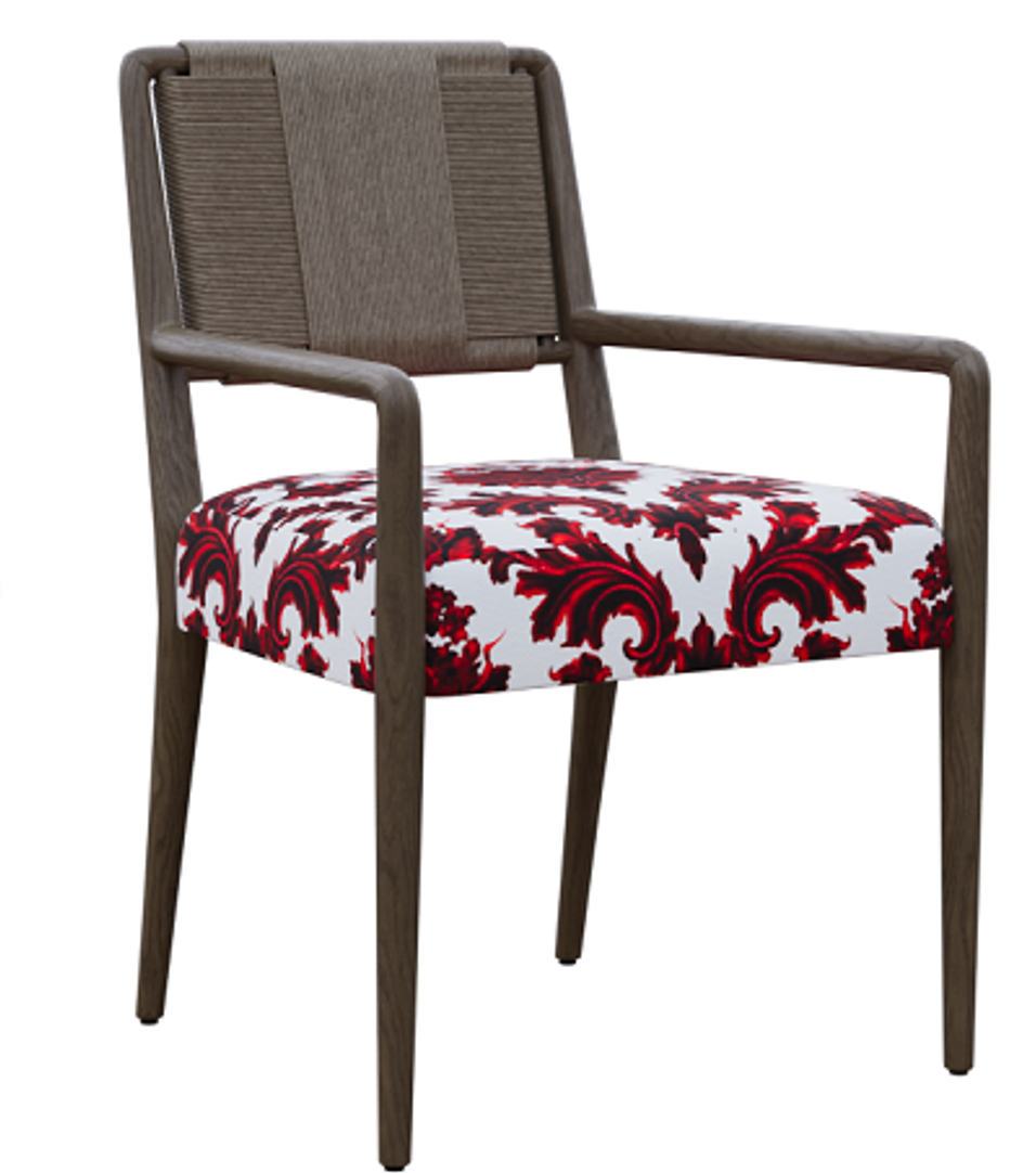 Claude Wooden Armchair with Woven Back and Upholstered Seat