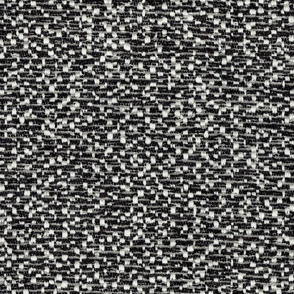 Close-up of a neutral black-and-white upholstery fabric showing a textured woven pattern in a 70% polyester, 5% linen, 25% viscose blend, suited for contemporary sofas and minimalist interiors.