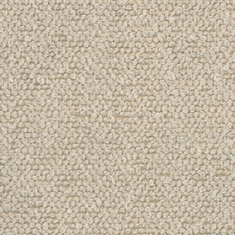 Close-up of cream bouclé 100% polyester upholstery fabric showing dense looped texture and soft neutral finish, ideal for sofas and indoor upholstery.