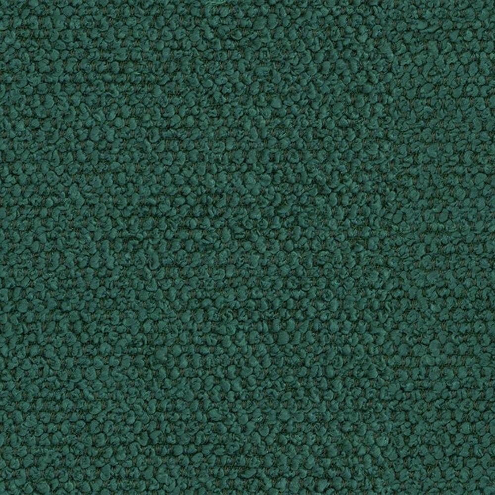 Close-up of deep green boucle upholstery fabric in 100% polyester showing a tight looped texture, ideal for sofas and durable upholstery.