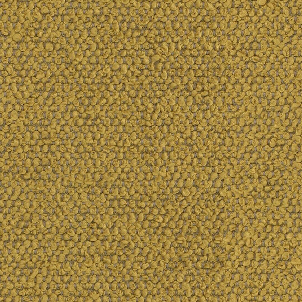 Close-up of mustard-yellow bouclé upholstery fabric in 100% polyester showing tight looped, pebble-like texture ideal for sofas and indoor upholstery.