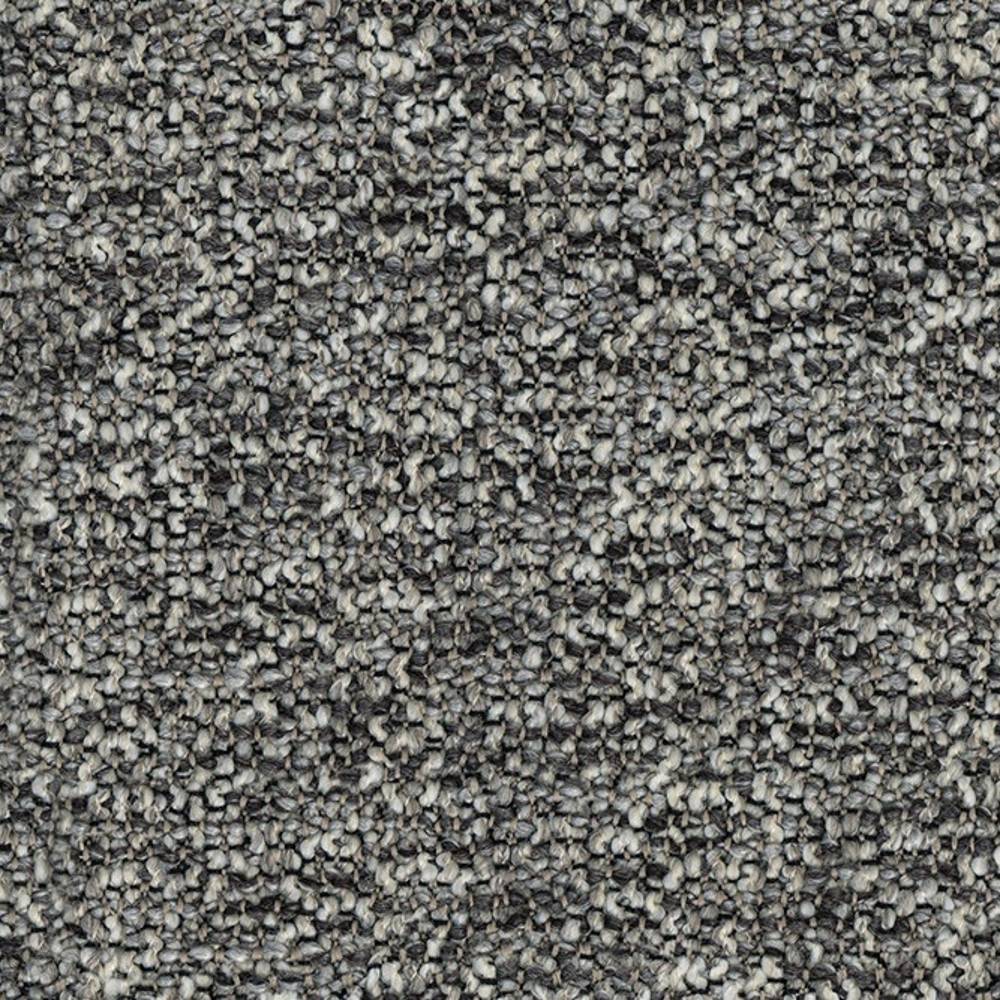 Close-up of neutral grey and cream bouclé upholstery fabric showing a looped textured weave; heavy-duty 70% acrylic/30% polyester suitable for modern sofas.
