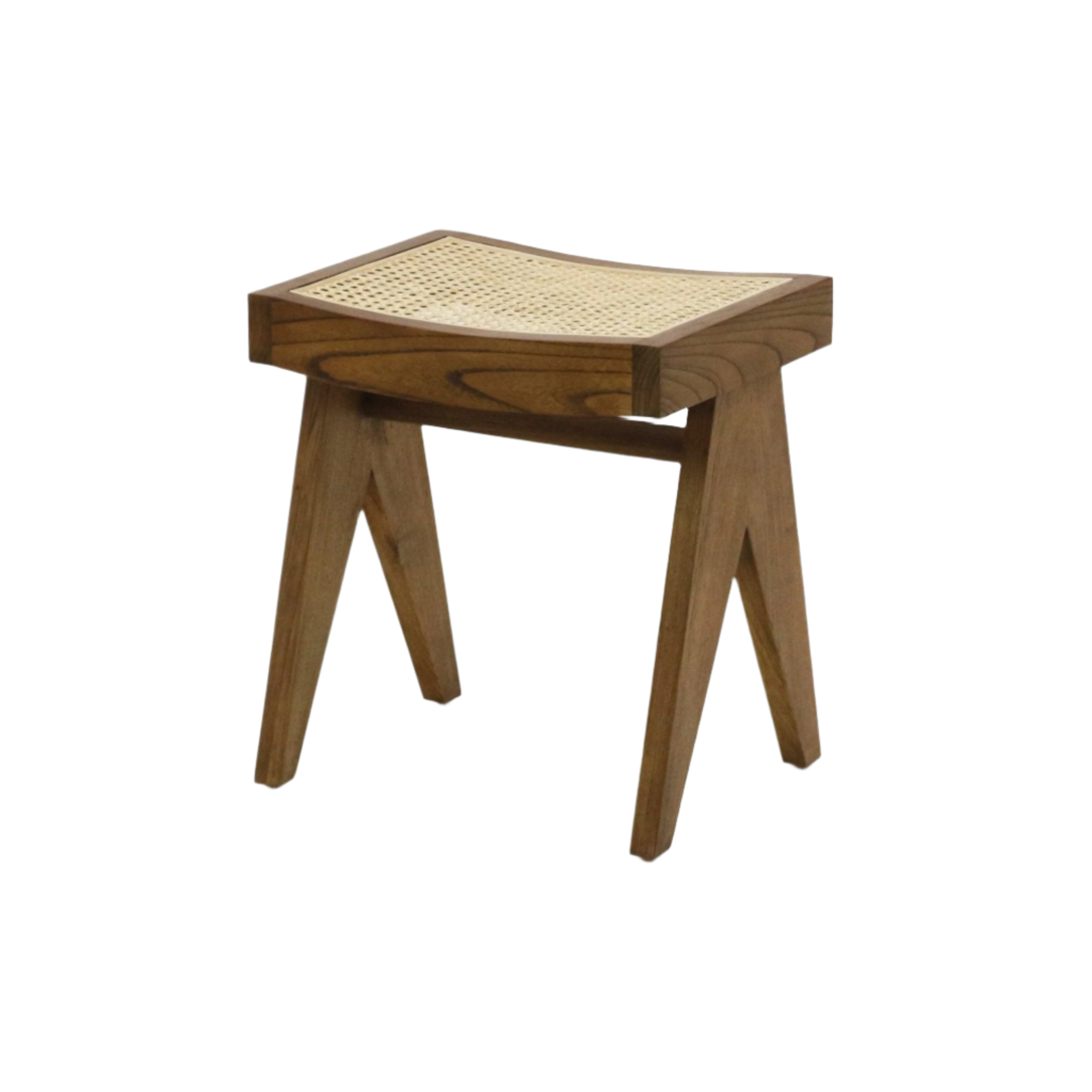 Pierre Jeanneret STOOL ラタン張り リプロダクト Foot Stool Pierre - Cane Seat Accent Stool with Curved Seat