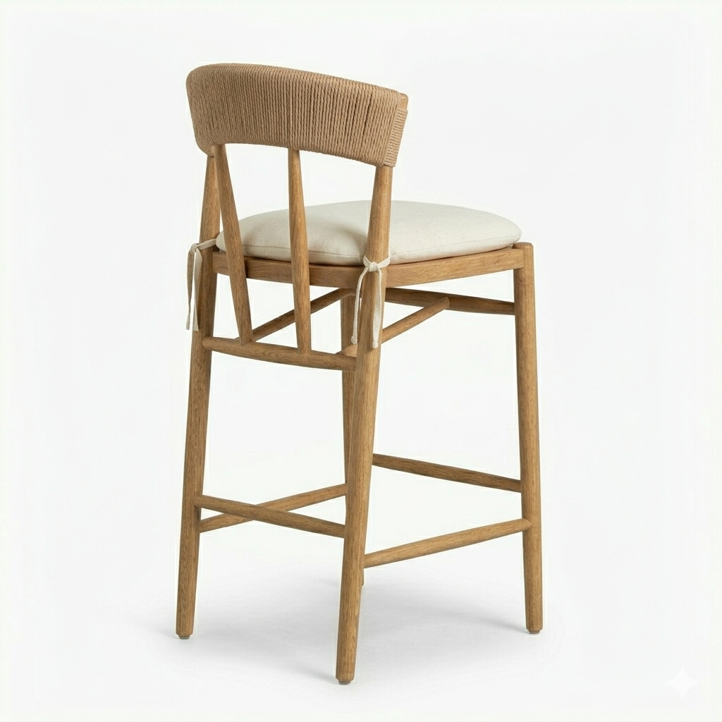 Harmonie Blonde Bar Counter Stool with Cushioned Seat and C-Back in Rope )