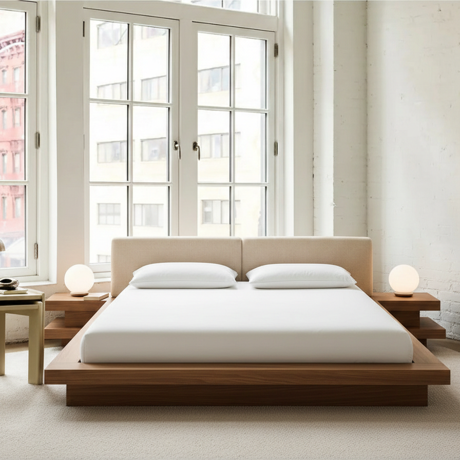 Ash Wood Kenzo Modern Japandi Platform Bed EU Super King