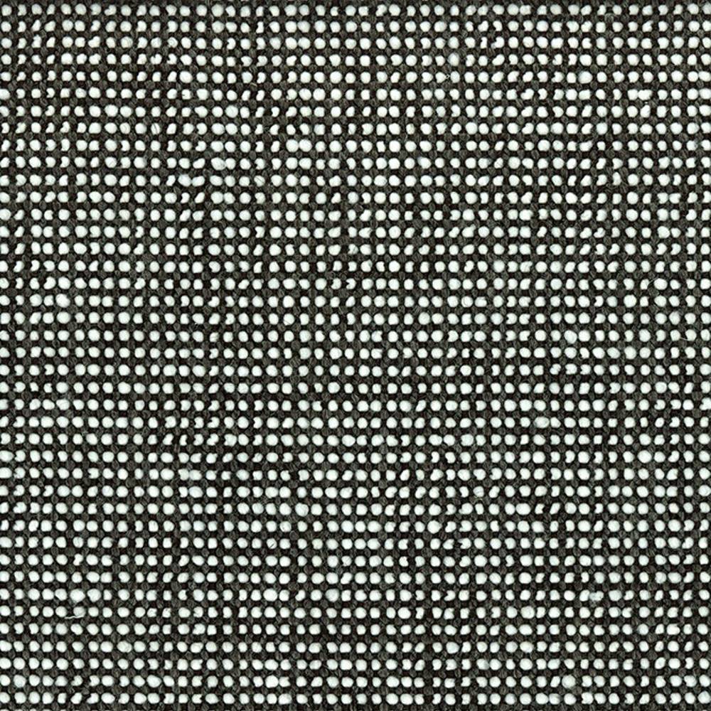 Close-up of neutral black-and-white woven upholstery fabric swatch with a small grid texture, mixed-fiber blend of wool, linen, viscose, acrylic and polyester, suited for contemporary sofas.