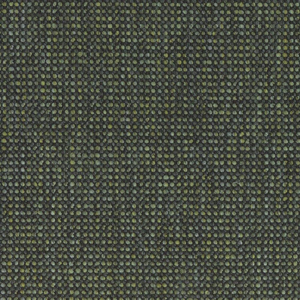 Close-up of olive-green woven upholstery fabric showing a dense pebble-like texture; a wool and linen blend with viscose, acrylic and polyester suitable for contemporary sofa upholstery.