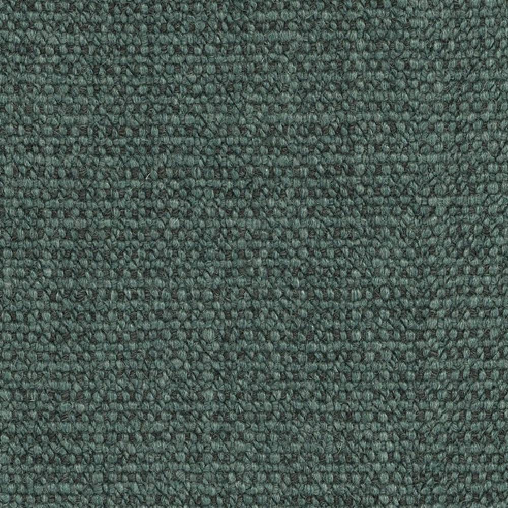 Close-up of teal-green looped upholstery fabric with a tight woven texture, a durable 18% wool / 67% acrylic / 15% polyester blend designed for modern indoor sofa upholstery.