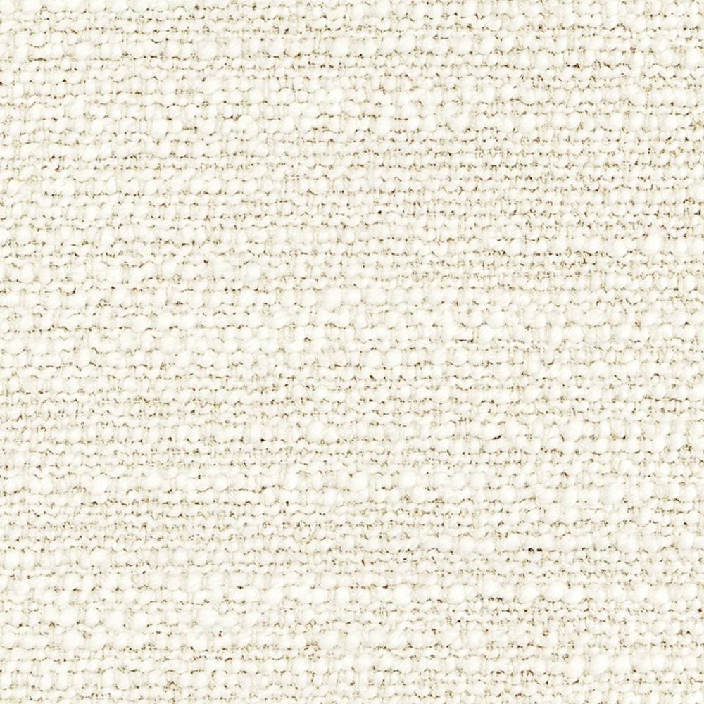 Close-up of cream boucle upholstery fabric showing nubby, woven texture; neutral modern sofa fabric made from a blend of 20% wool, 25% acrylic, 12% linen, 20% rayon and 23% polyester.