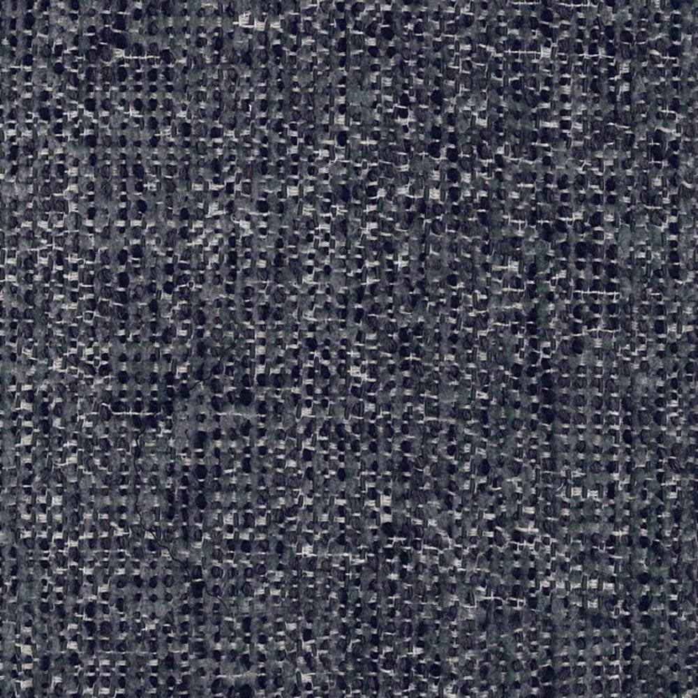 Close-up of dark charcoal bouclé upholstery fabric showing a dense woven, looped texture; contemporary sofa-grade blend of wool, acrylic, linen, rayon and triacetate.
