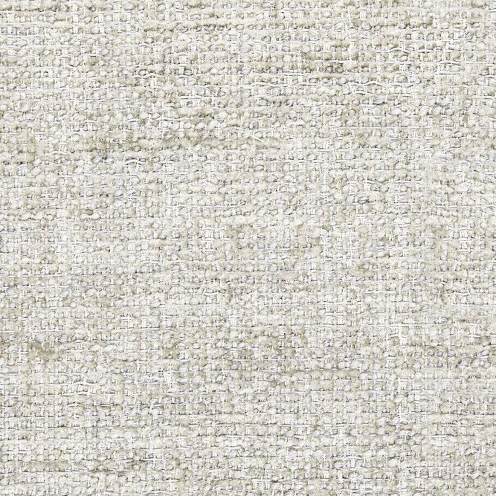 Close-up of cream boucle upholstery fabric showing a looped, nubby woven texture in a neutral cream-white tone, ideal for contemporary sofas and indoor upholstery made from a wool, acrylic and triacetate blend.