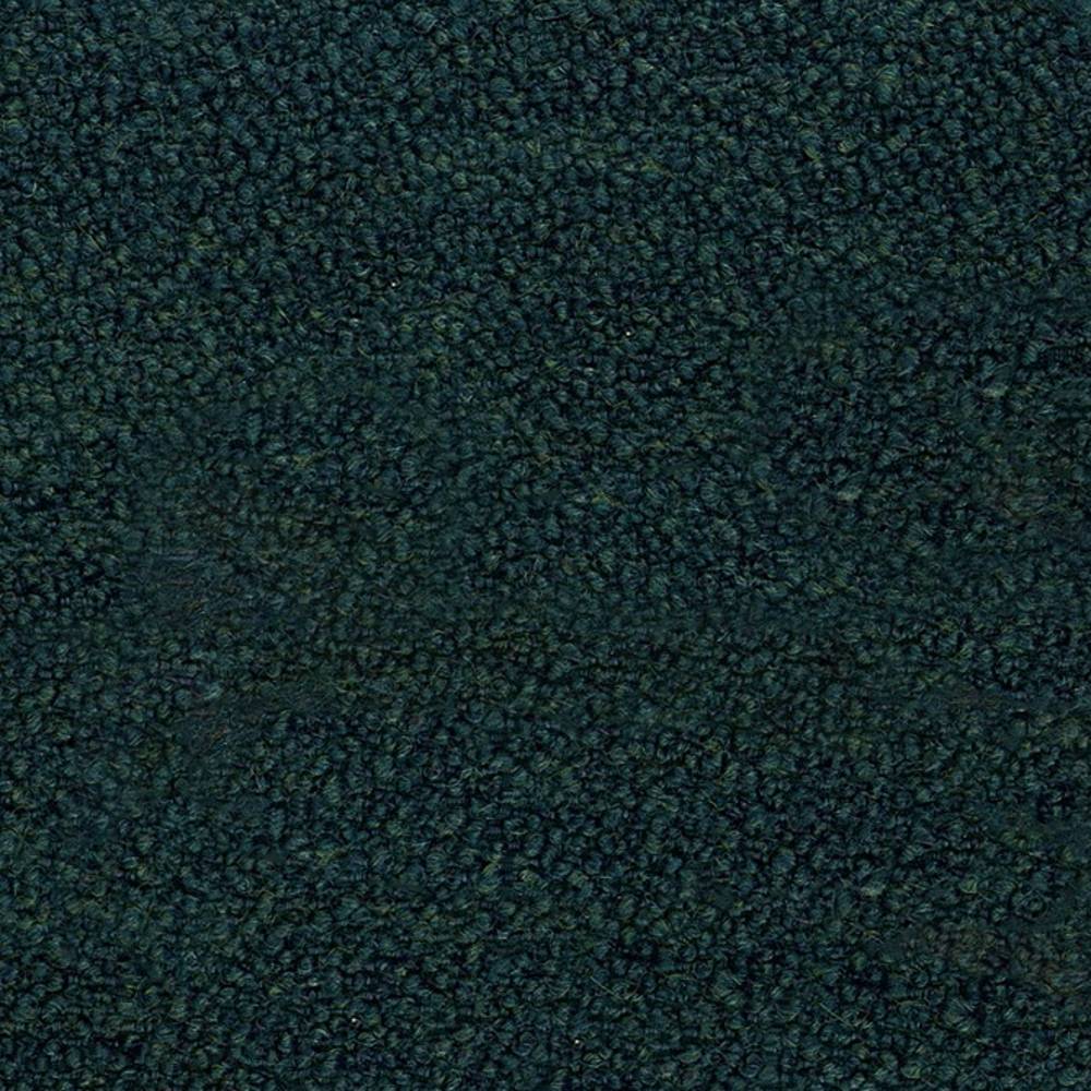 Close-up of deep green boucle upholstery fabric showing dense looped texture; 12% wool, 25% acrylic and 63% triacetate blend designed for durable, contemporary sofa upholstery.