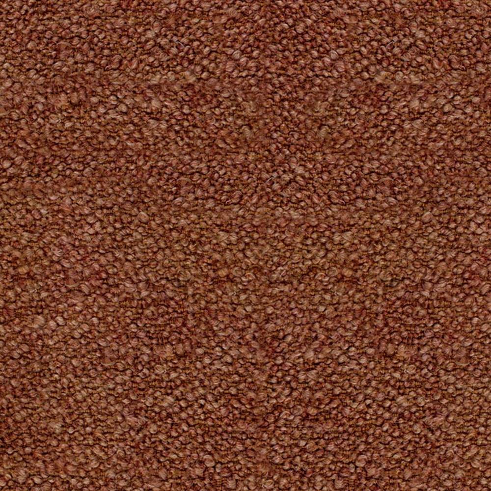 Close-up of rust-brown boucle upholstery fabric showing dense looped texture; 12% wool, 25% acrylic and 63% triacetate blend ideal for contemporary sofa upholstery.